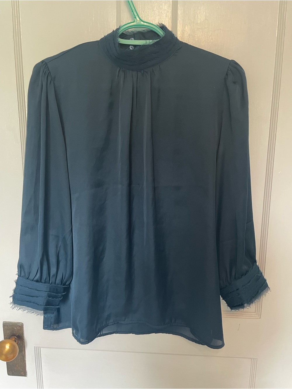 Zara Women’s Satin High-Neck 3/4 Length Sleeve Blouse - Dark Teal